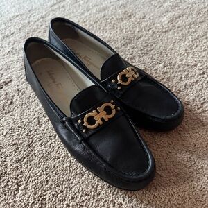 Black Ferragamo leather loafers